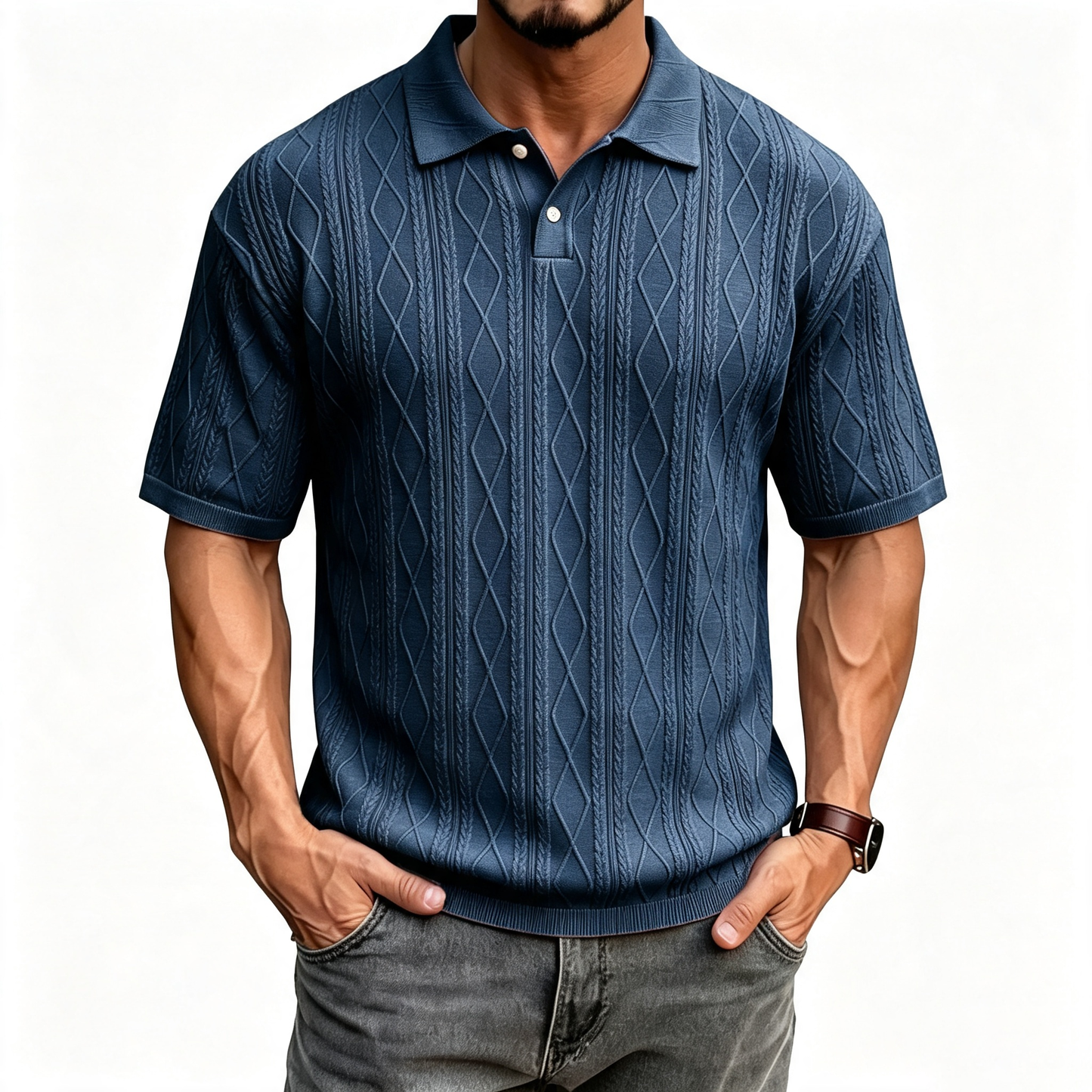 Navy men's lightweight relaxed-fit polo shirt