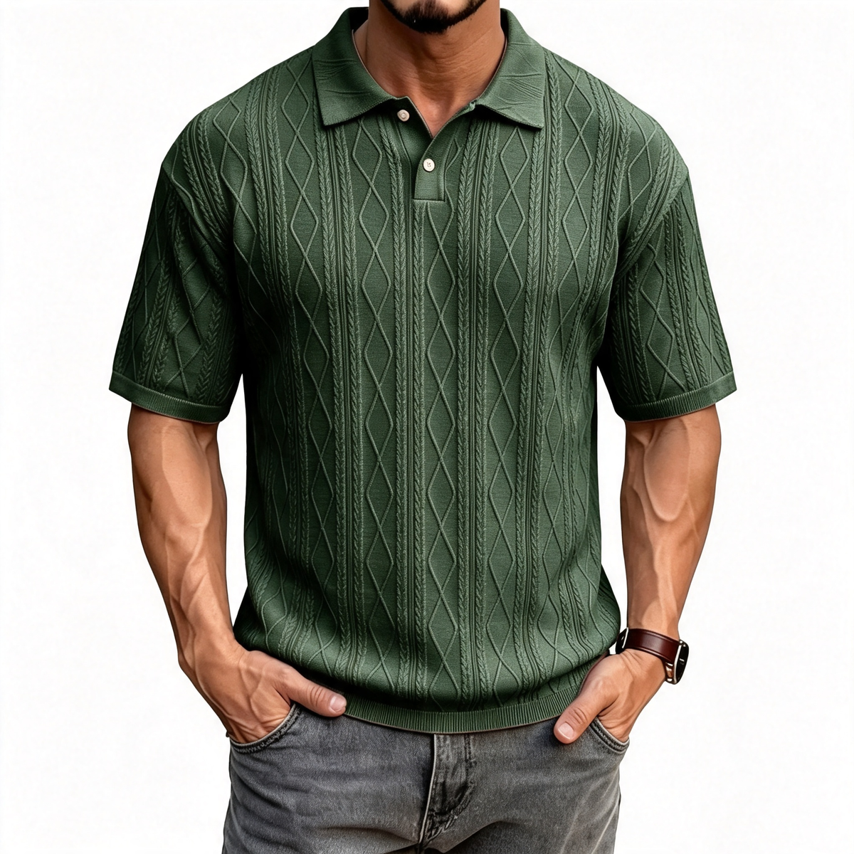 Dark Green men's lightweight relaxed-fit polo shirt