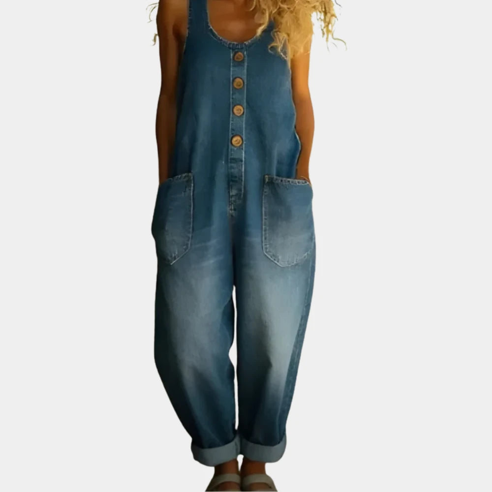 Vintage Soft Cotton Denim-Look Overalls