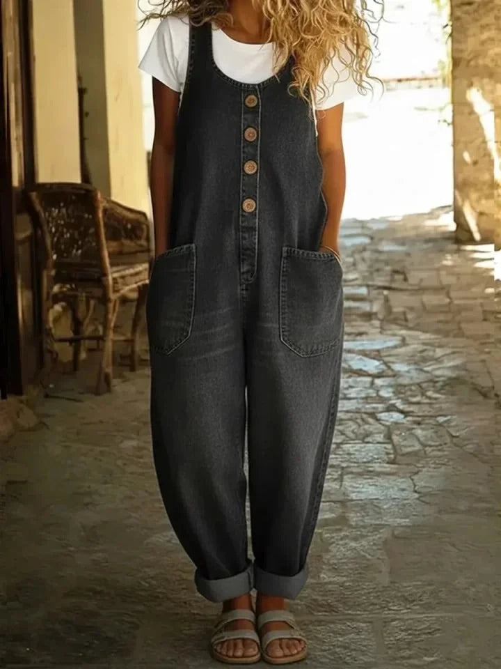 Vintage Soft Cotton Denim-Look Overalls