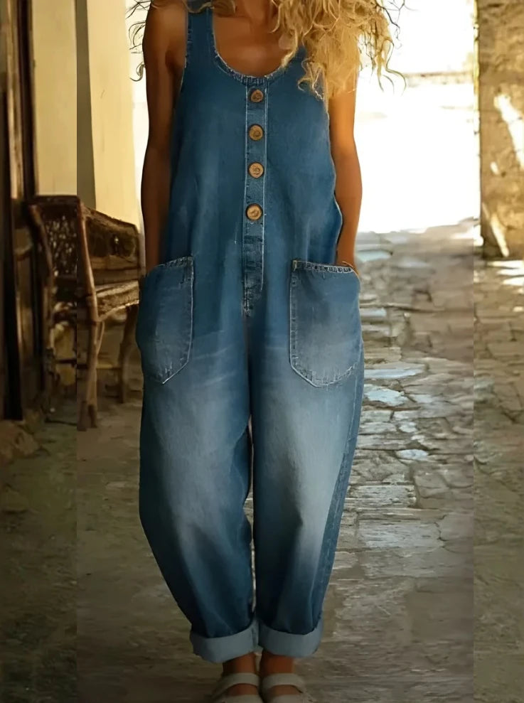 Vintage Soft Cotton Denim-Look Overalls