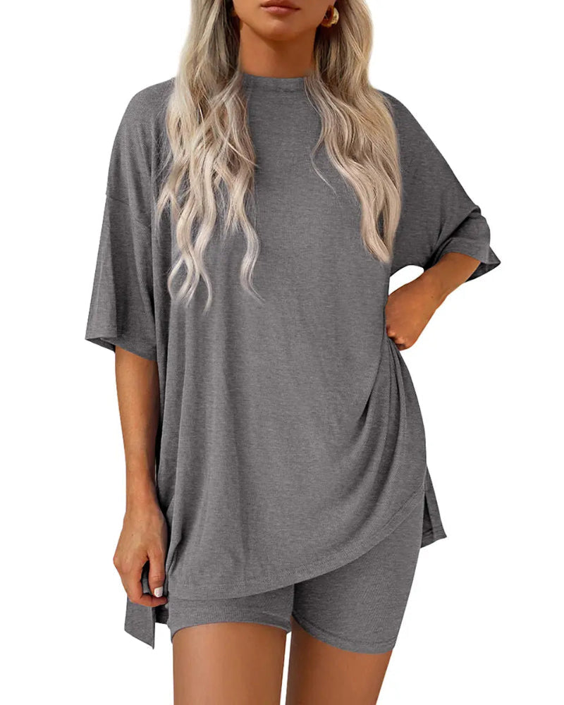 Women's casual oversized 2-piece lounge set in Dark grey
