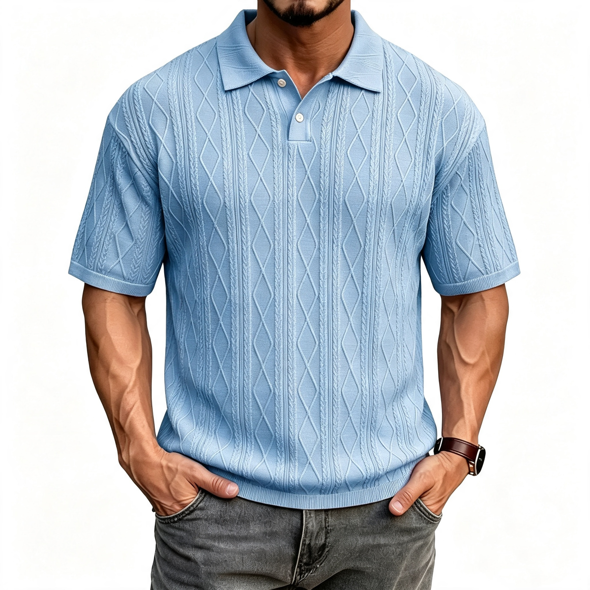 Sky Blue men's lightweight relaxed-fit polo shirt