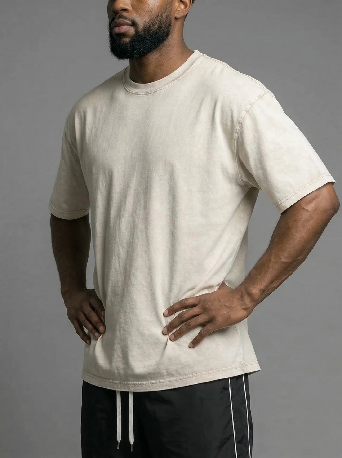 Men's vintage oversized heavyweight cotton t-shirt - Beige