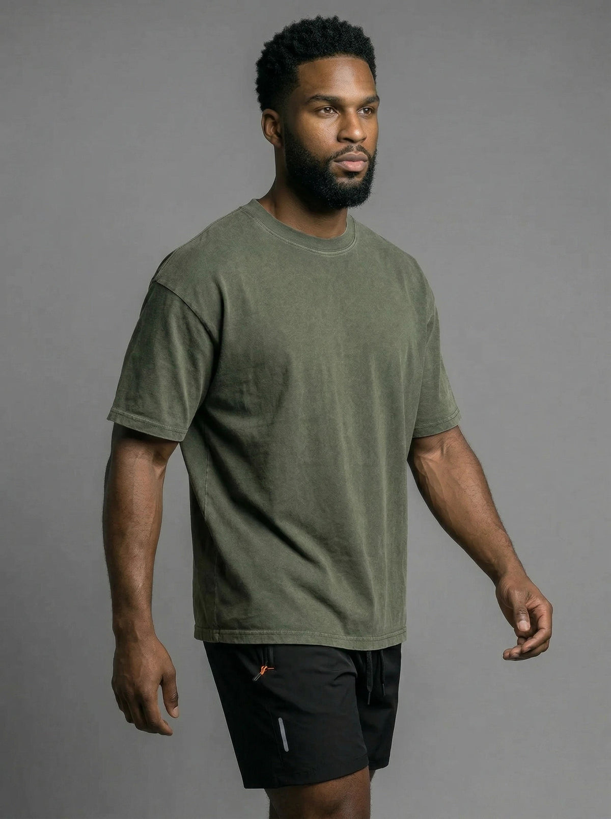 Men's vintage oversized heavyweight cotton t-shirt - Army Green