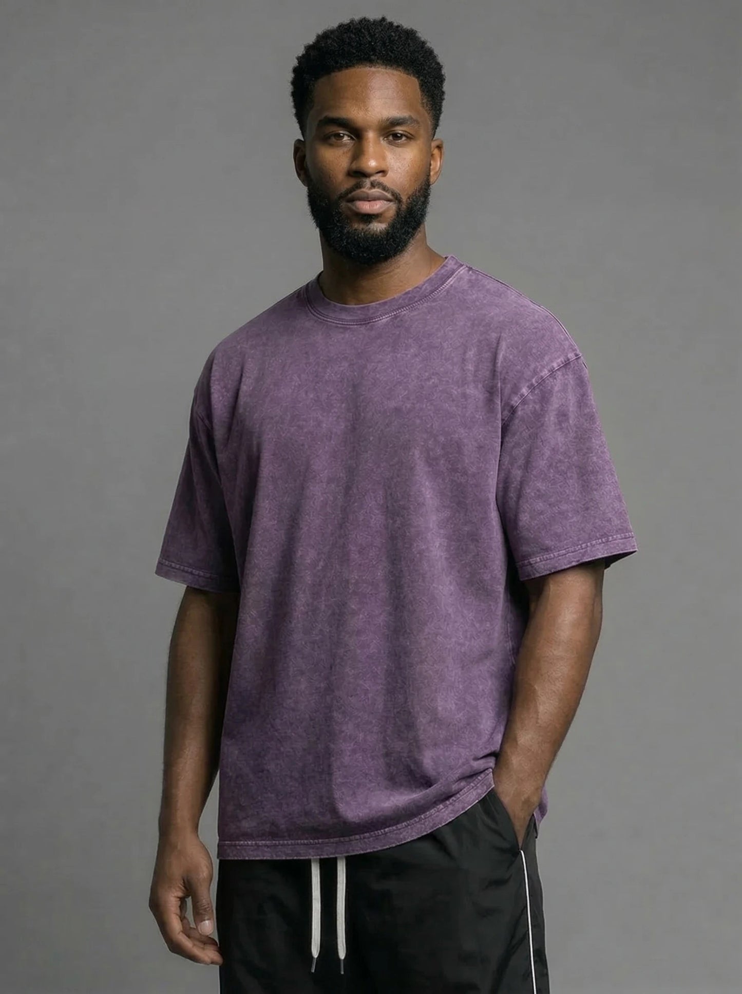 Men's vintage oversized heavyweight cotton t-shirt - Purple