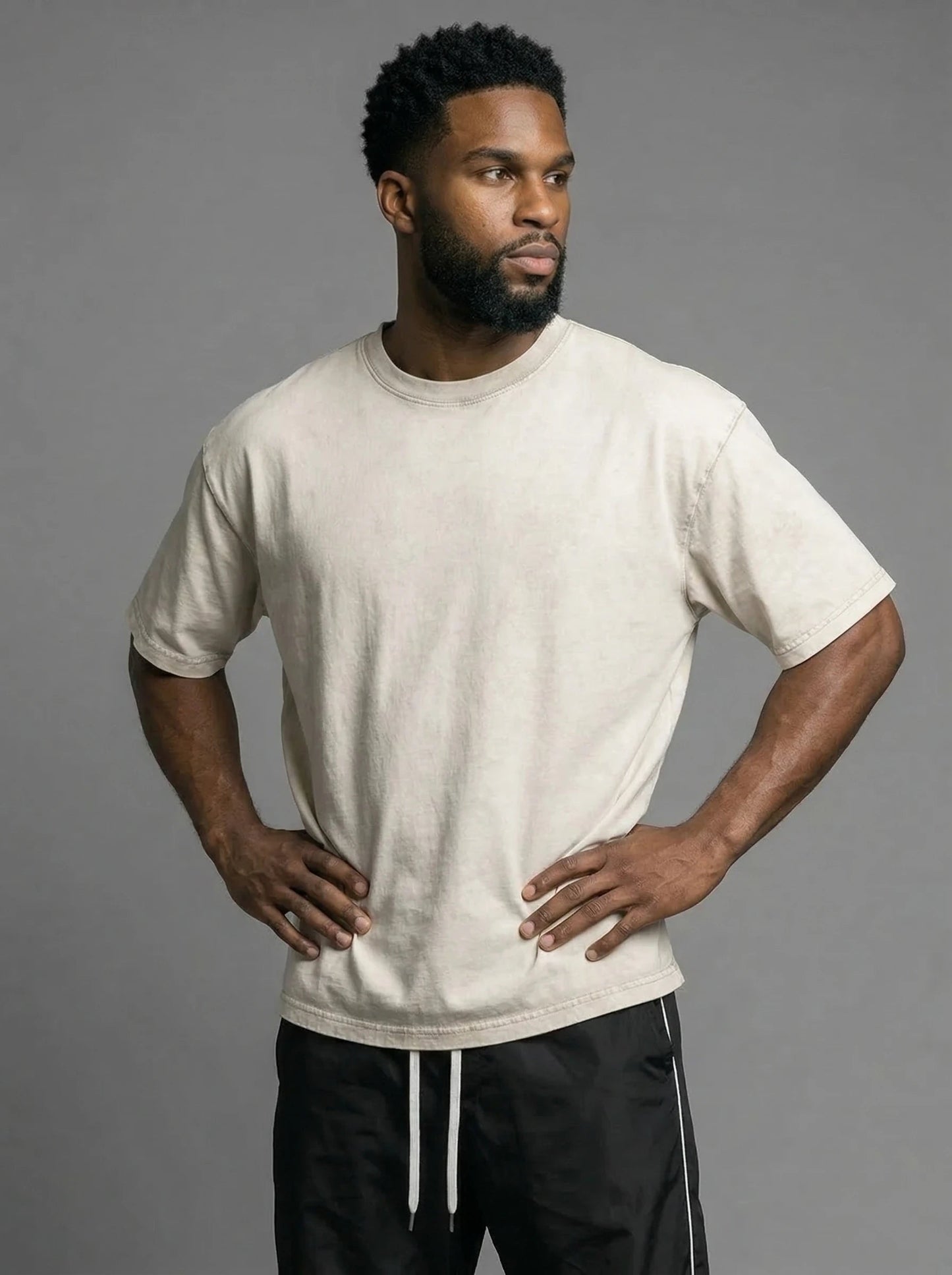 Men's vintage oversized heavyweight cotton t-shirt - Beige