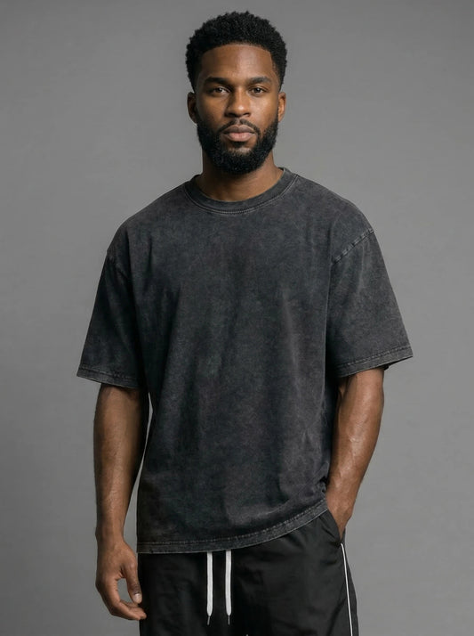 Men's vintage oversized heavyweight cotton t-shirt - Black front view