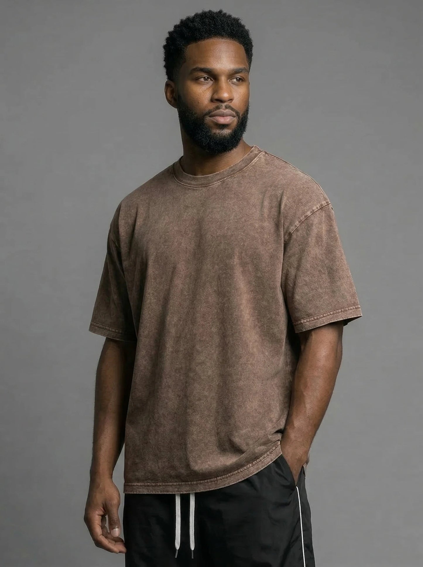 Men's vintage oversized heavyweight cotton t-shirt - Brown