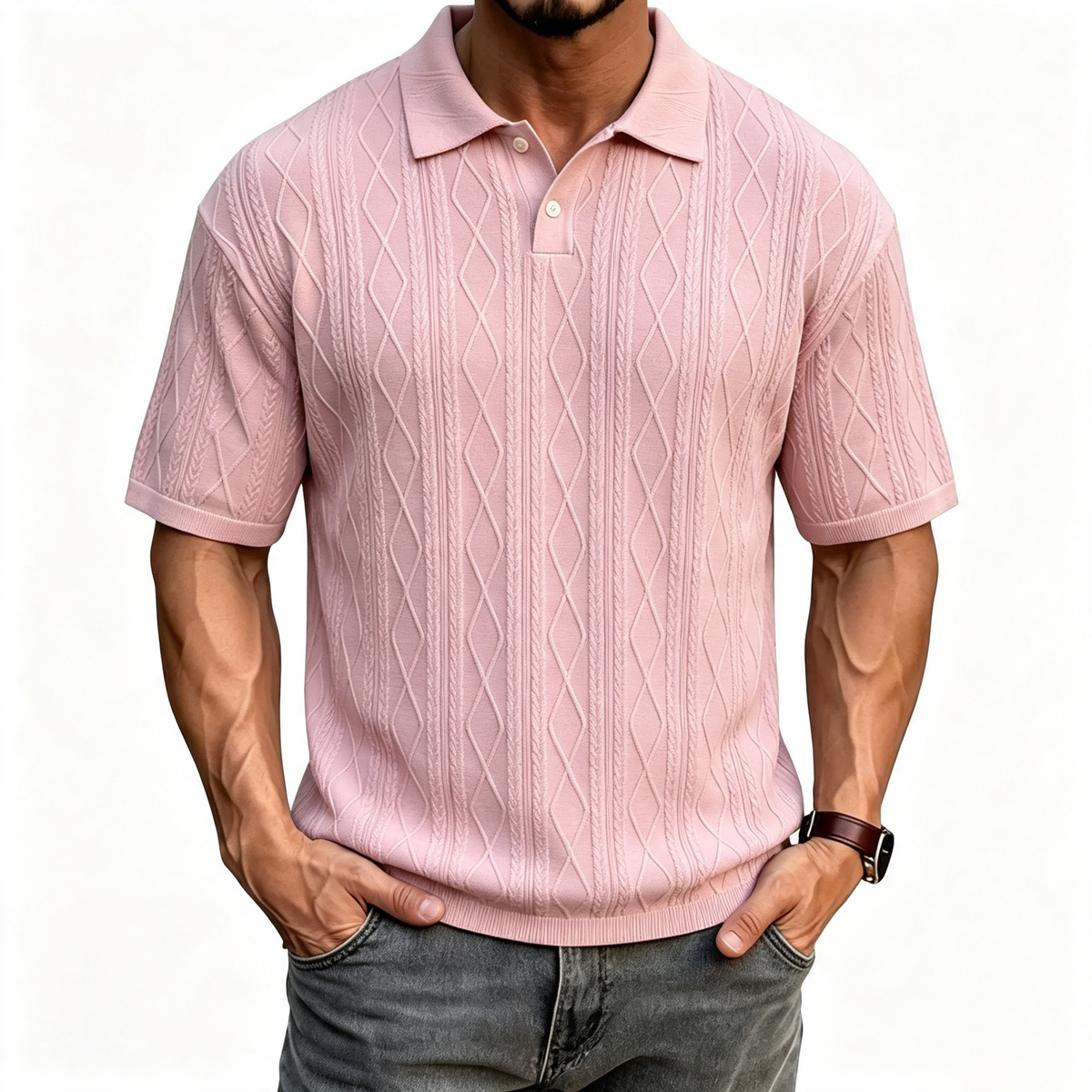 Pink men's lightweight relaxed-fit polo shirt
