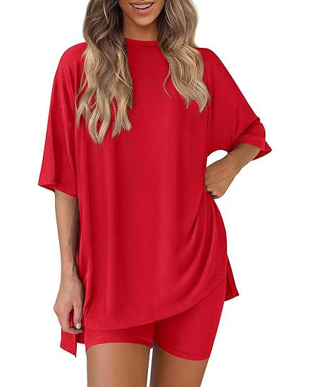 Women's casual oversized 2-piece lounge set in Red