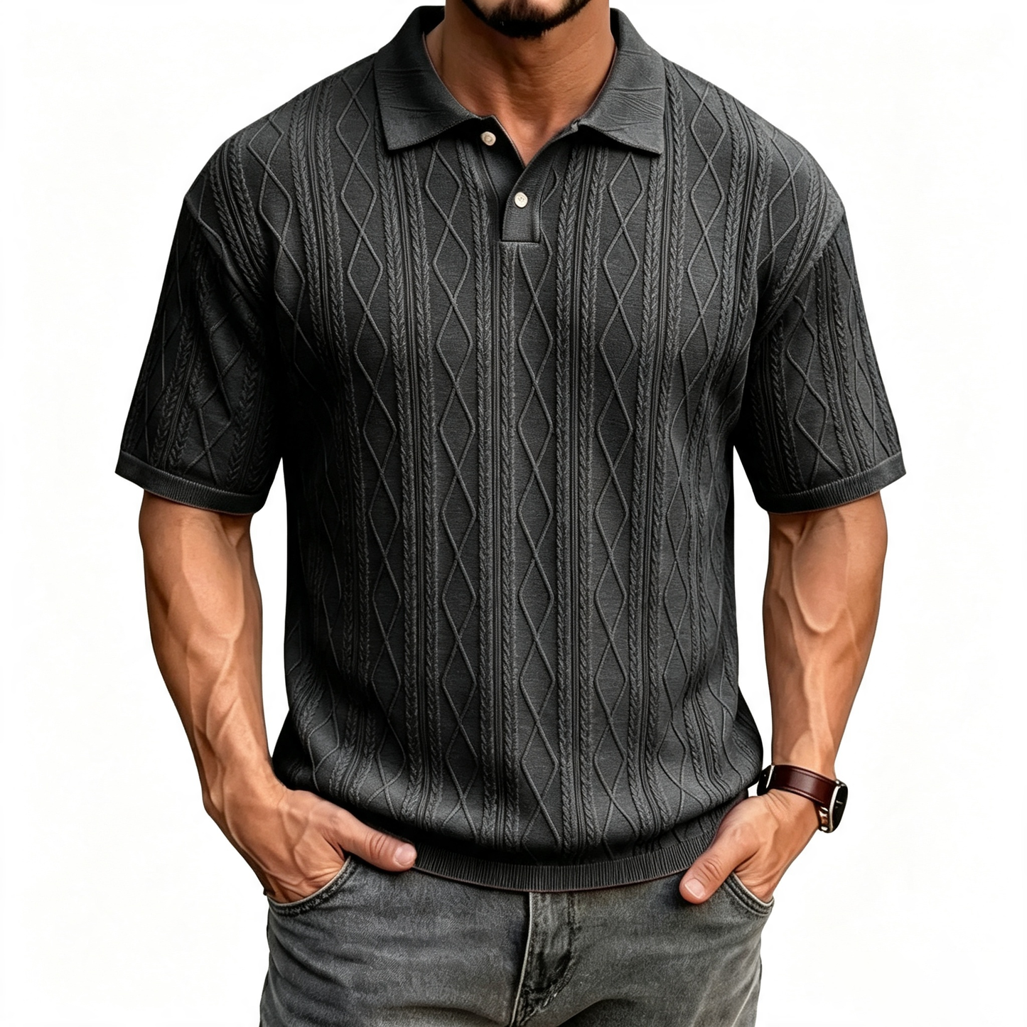 Black men's lightweight relaxed-fit polo shirt