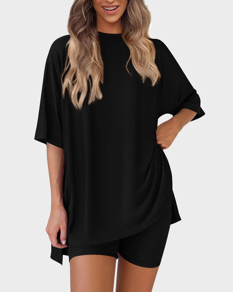 Women's casual oversized 2-piece lounge set in Black