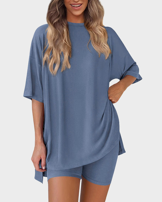 Women's casual oversized 2-piece lounge set in Blue
