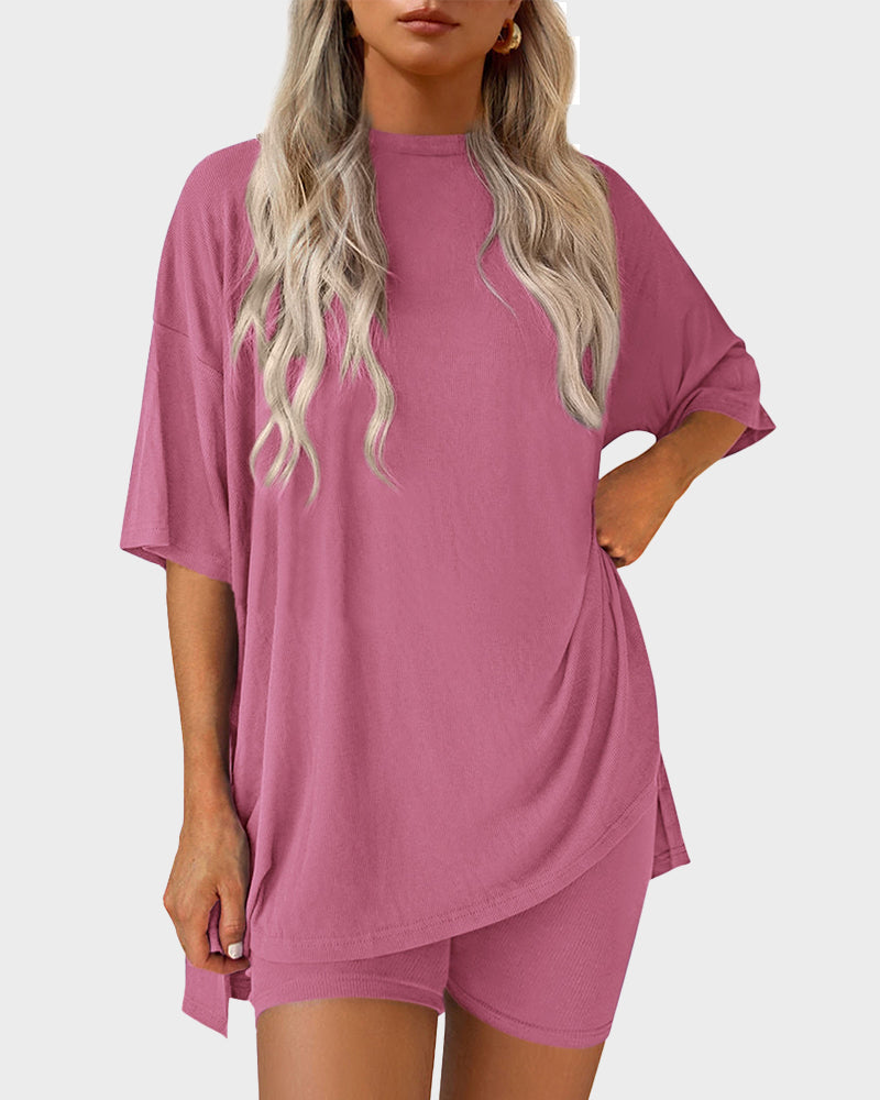 Women's casual oversized 2-piece lounge set in Pink