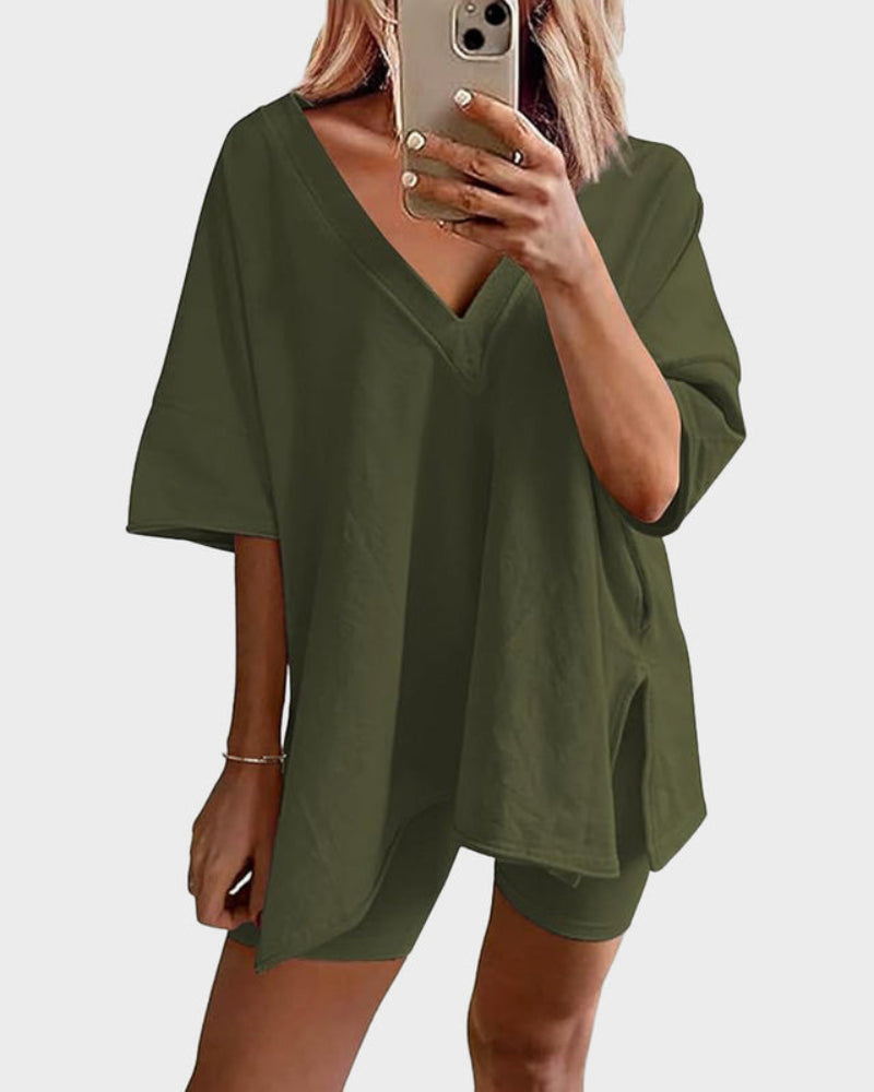 Women's casual oversized 2-piece lounge set in V Green