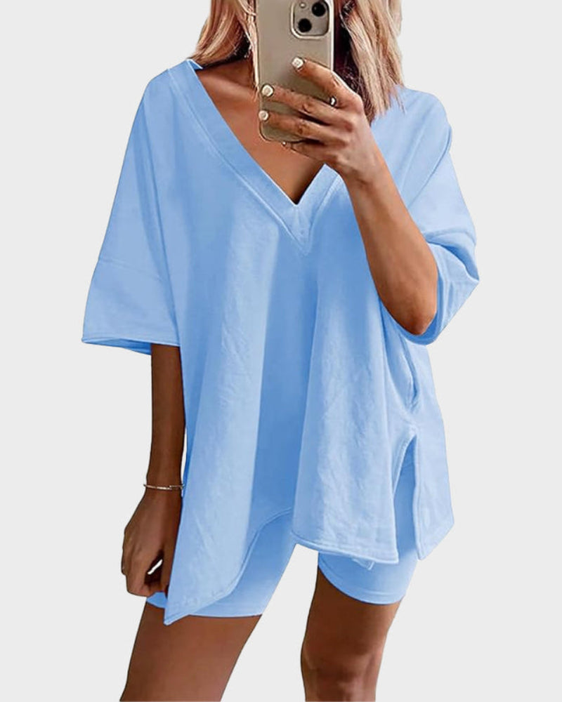 Women's casual oversized 2-piece lounge set in V Blue