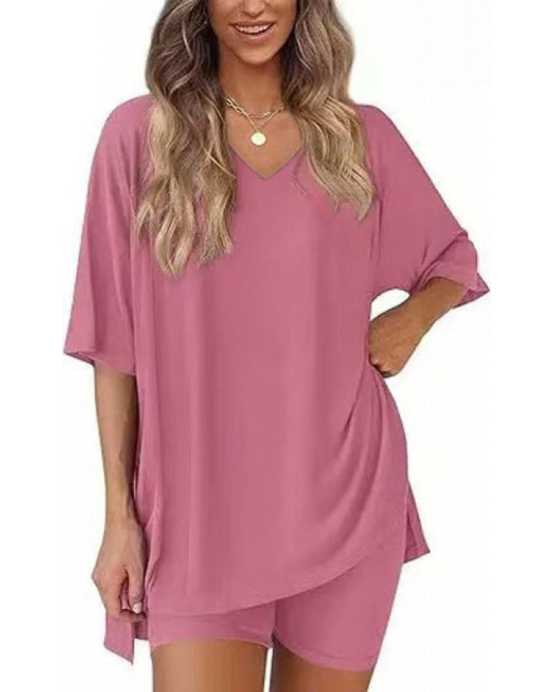 Women's casual oversized 2-piece lounge set in V Pink