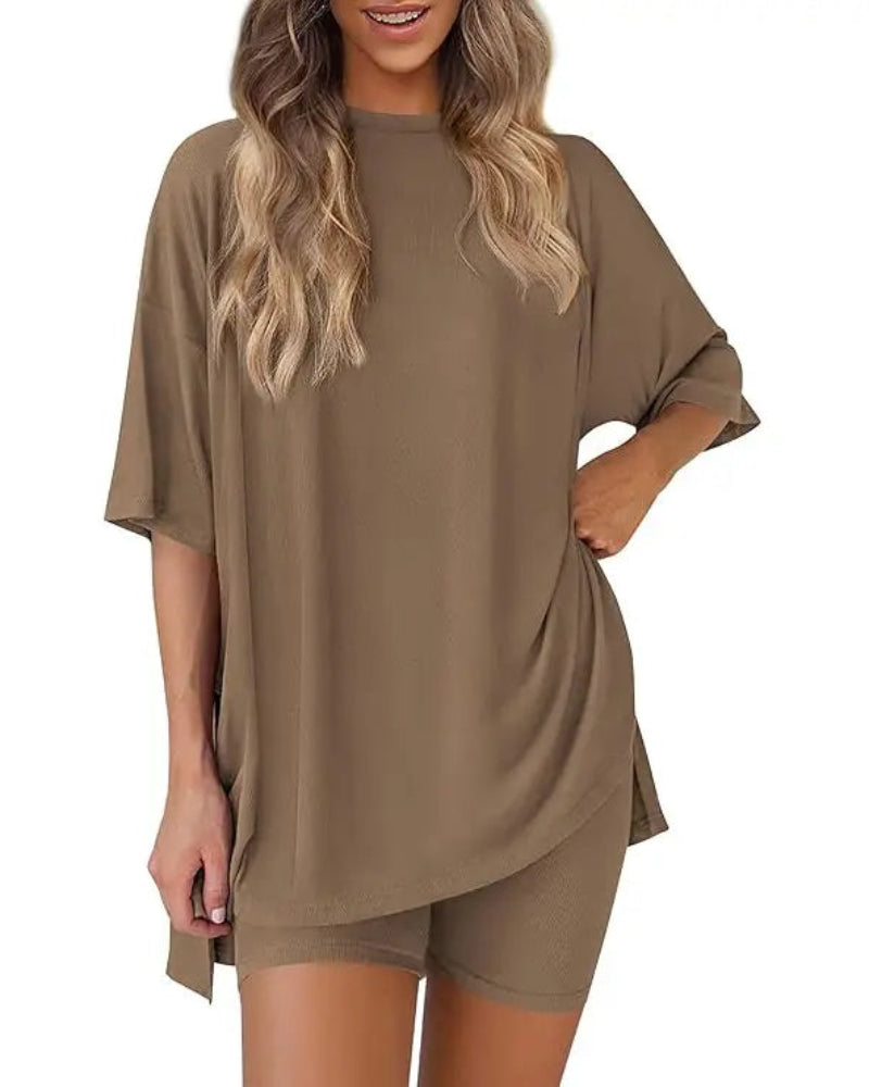 Women's casual oversized 2-piece lounge set in Dark Khaki