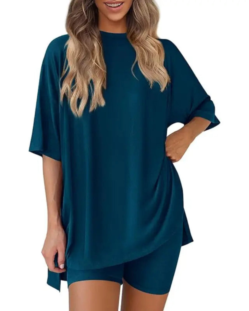 Women's casual oversized 2-piece lounge set in Lake Blue