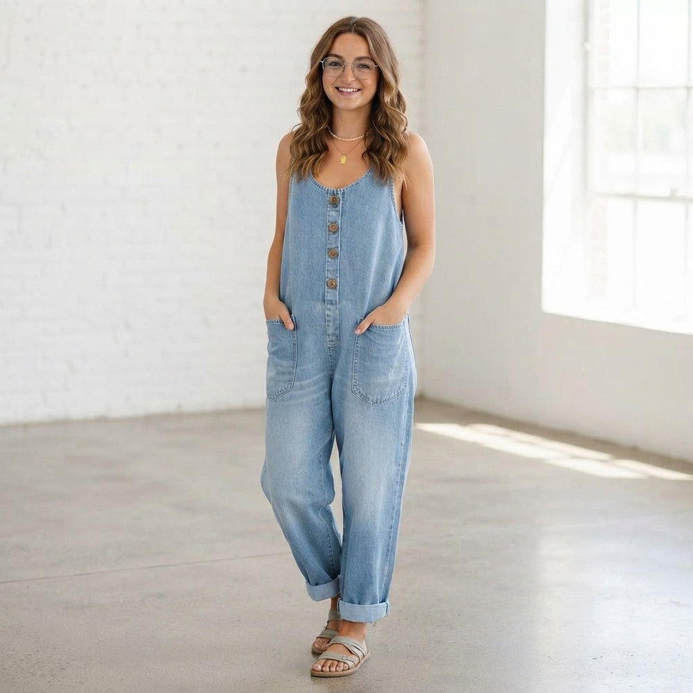 Vintage Soft Cotton Denim-Look Overalls