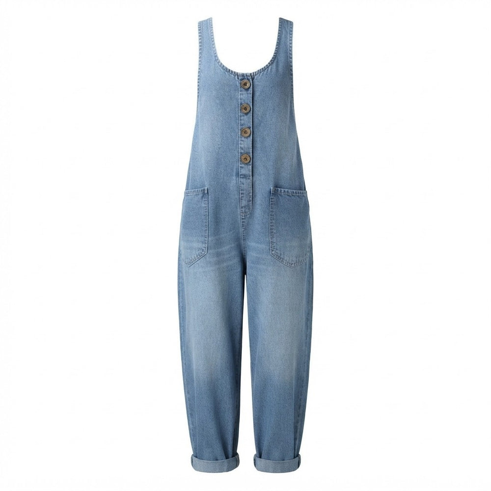 Vintage Soft Cotton Denim-Look Overalls