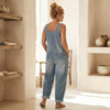 Vintage Soft Cotton Denim-Look Overalls