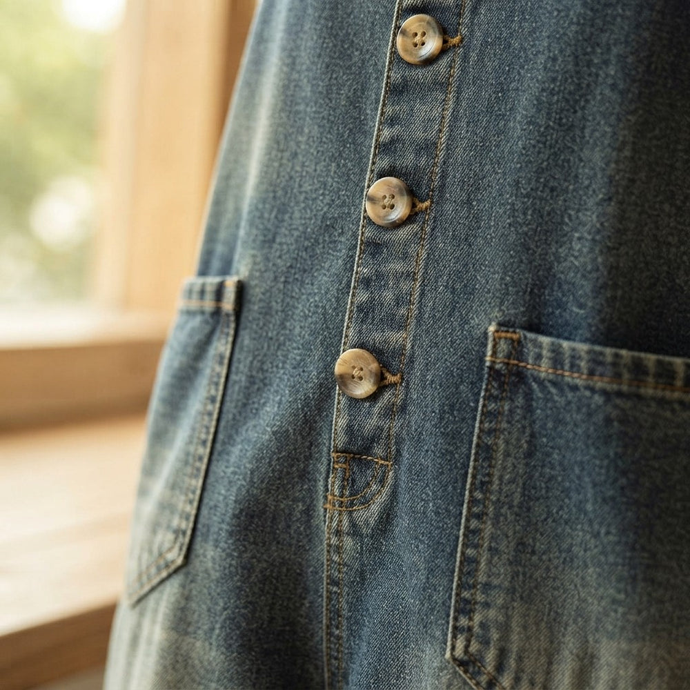 Vintage Soft Cotton Denim-Look Overalls
